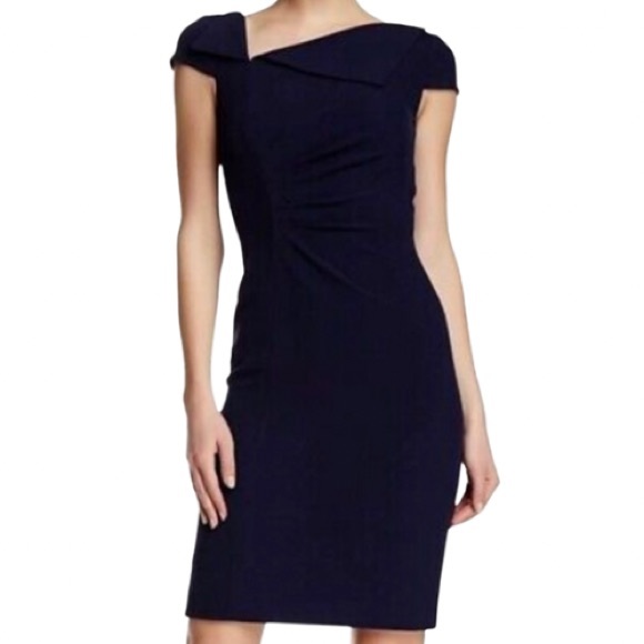 Tahari ASL Dresses Tahari Asl Navy Blue Sheath Dress Asymmetric